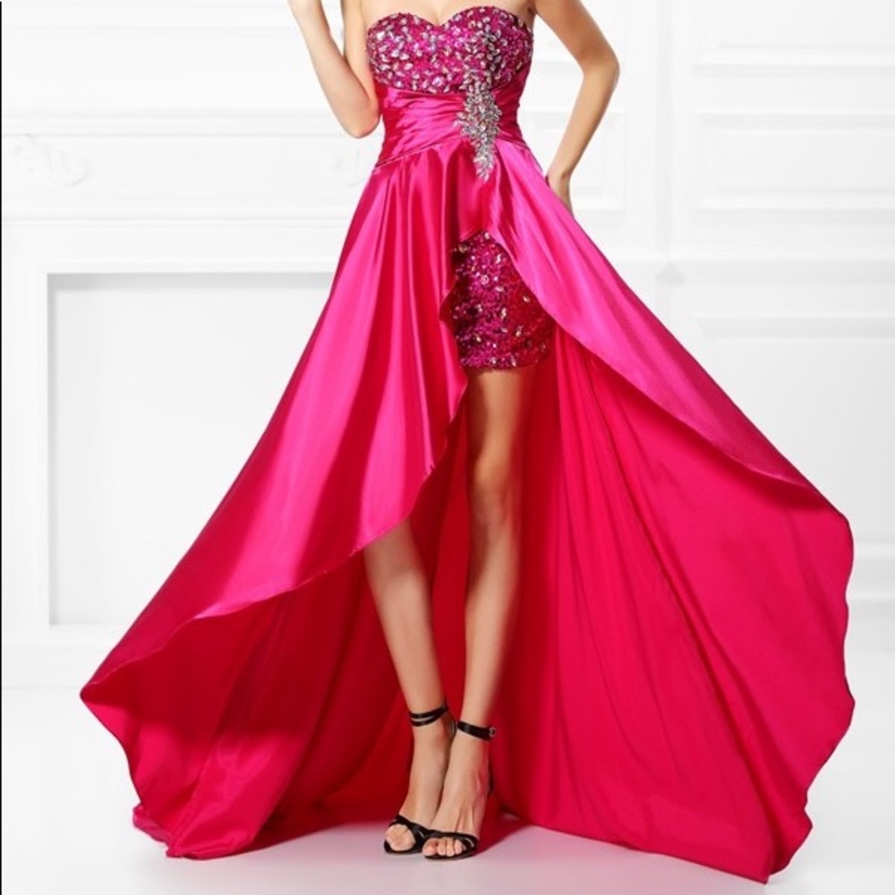 Red Sequin Sweetheart Rhinestone High Low Dress